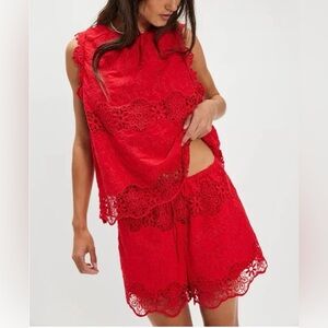 Free People Ashtin Red Lace Crochet Set Outfit Top
Shorts Women's Size Small